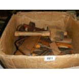 A box of woodworking tools.