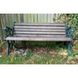 A garden bench, hardwood slats, cast iron ends. Good condition 56 inch long. Collect Only.