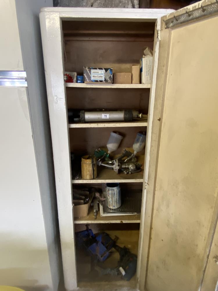 1 Cupboard full of spray equipment, grease guns, corner clamps, etc. Collect Only.