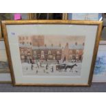 A framed and glazed signed print by Helen Bradley dated 1972. Inspired by the paintings of L S Lowry