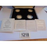 A cased set of silver proof Piedfort £1 coins - 1999 England, 2000 Wales, 2001 Ireland - 2002 Scot.