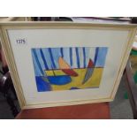 A Cornish School abstract boat study painting in acrylics entitled ‘Abstract boats St Ives’.