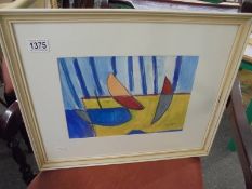 A Cornish School abstract boat study painting in acrylics entitled ‘Abstract boats St Ives’.