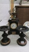 A Three piece Victorian clock garniture, COLLECT ONLY.