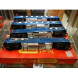 A Triang Hornby H0/00 boxed R.555 diesel Pullman motor car, type 2 blue livery, R.556 & two coaches.
