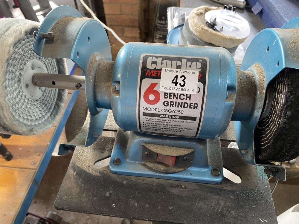 A Clarke 6" bench grinder with attachments. Collect Only. - Bild 2 aus 3