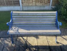 A garden bench. 50 inch long. Oak slats, cast ends. Good condition. Collect Only.