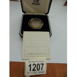 A 1999 silver proof Piedfort £2 Rugby world cup coin in case and with certificate.