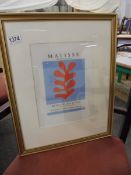 Henri Matisse (1869-1954) Lithographic plate signed print Berggruen & Cie Paris 1953 published in