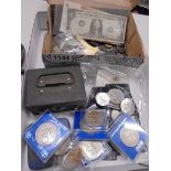 A box of coins including crowns etc.,