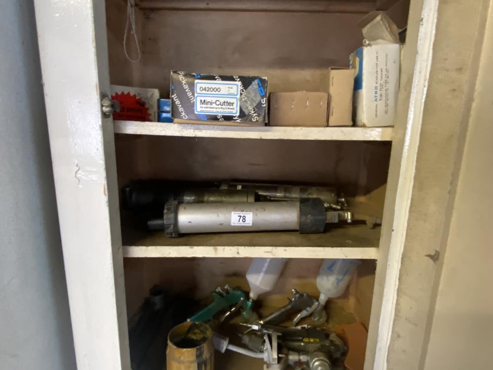 1 Cupboard full of spray equipment, grease guns, corner clamps, etc. Collect Only. - Image 3 of 7