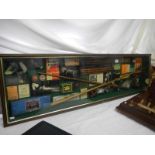 A large glazed 3D snooker display with many period contents, 155 x 44.5 x 11 cm.