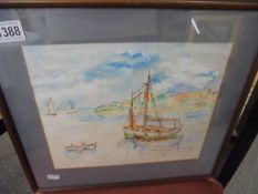 A framed and glazed watercolour entitled 'Palma Nova, Majorca' signed A Mellor, March 1985.