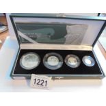 A cased Britannia collection 2005 silver proof four coin set with certificate.