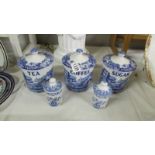 A set of three Spode Italian storage jars and two spice jars.