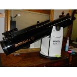 A Bushnell Voyager 150 mm Dobsonian telescope on stand and with storage box. COLLECT ONLY.