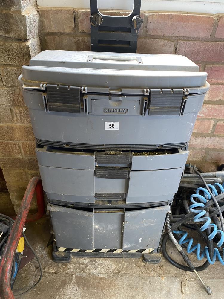 A Stanley tower toolbox with a large quantity of Masonry bits, screws and nails. Collect Only.