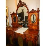 A Victorian mahogany inlaid mirror back chiffioniere with marble top. COLLECT ONLY.