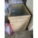 12 Solid oak with toughened glass, part finished cabinets. 22" x 16.5". Collect Only.