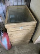 12 Solid oak with toughened glass, part finished cabinets. 22" x 16.5". Collect Only.