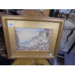A framed and glazed watercolour continental scene initialed TB 1863.