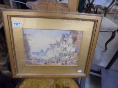 A framed and glazed watercolour continental scene initialed TB 1863.