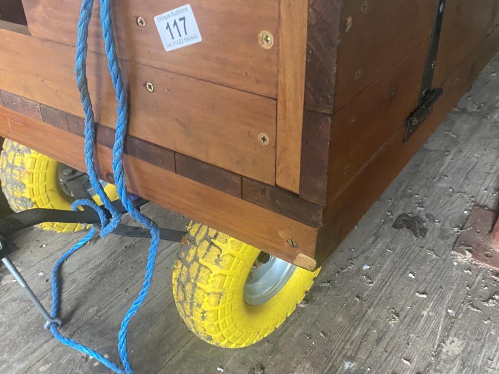 A well made wooden 4 wheel trailer, 28"wide x 51" long. Collect Only. - Image 4 of 5