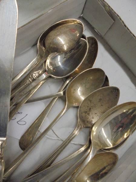 14 silver teaspoons (170 grams) a silver handled knife and a silver handled fork. - Image 2 of 2