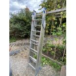 A heavy duty industrial triple ladder with adjustable feet and stays. Collect Only.