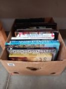 A box of books on historical locations including Britain, Taj Mahal, Antiques etc.