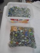 A quantity of glass marbles.