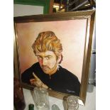 A framed oil on canvas portrait of George Michael signed E Cunnington.