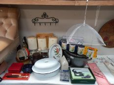 A large selection of kitchenalia including enamel cooking pot Royal Worcester Evesham serving