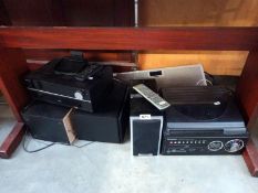 A Steepletone CD radio system, a wireless stereo speaker system & a Sony compact disc receiver