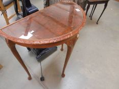 A walnut D shaped hall table. COLLECT ONLY.
