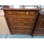 A mahogany veneered chest of drawers. 78cm x 38cm x height 92cm.