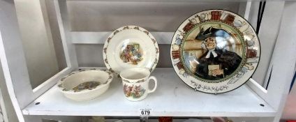 3 pieces of Royal Doulton Bunnykins & a Royal Doulton 'The Parsons' plate