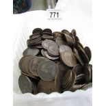 A large quantity of old copper pennies.