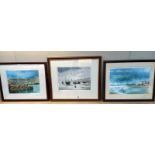 3 Signed limited edition prints by John Emerson of St Ives and Falmouth and 1 David Wallis.