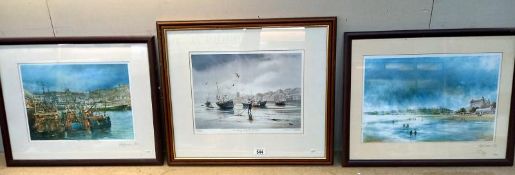 3 Signed limited edition prints by John Emerson of St Ives and Falmouth and 1 David Wallis.