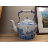 A large Spode, Italian, blue and white teapot. Height 31.5cm.