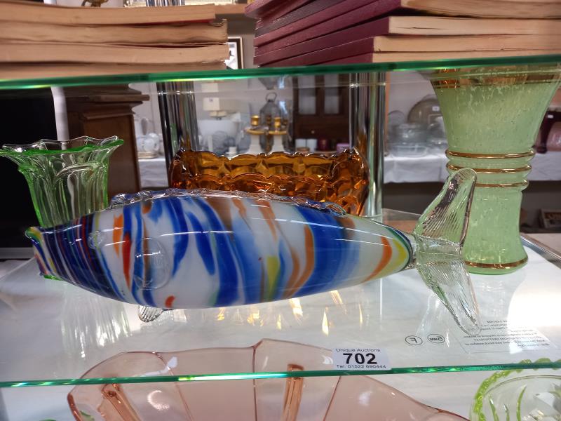 A coloured glass fish & a quantity of art deco glass bowls etc. - Image 2 of 3