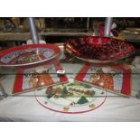 Five large Chrismas serving platters, COLLECT ONLY.