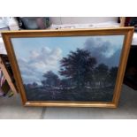 A large gilt framed print of days gone by. 102cm x 86cm. Collect Only.