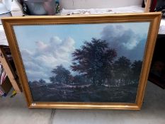 A large gilt framed print of days gone by. 102cm x 86cm. Collect Only.