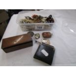 A mixed lot of costume jewellery, silver pencil. silver rimmed notepad, miniature purse etc.,