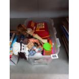 A box of toys including Mattel Barbie? Doll.