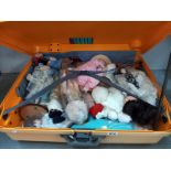 A suitcase of Doll's including Popeye, porcelain black doll & boy Doll etc. Collect only