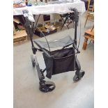 A mobility walker with seat.