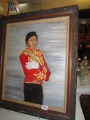 A framed oil on canvas portrait of Michael Jackson signed E Cunnington.